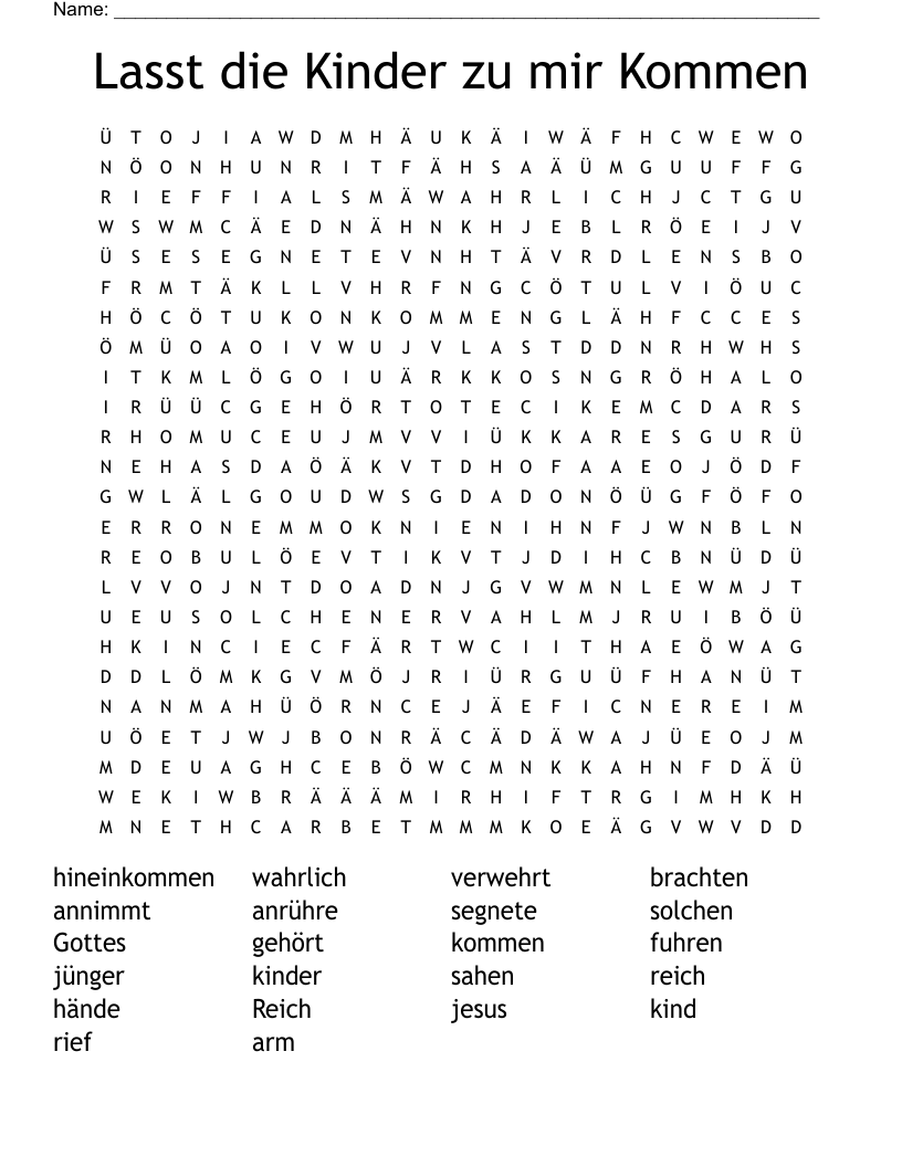 Lasst die Kinder zu mir Kommen Word Search