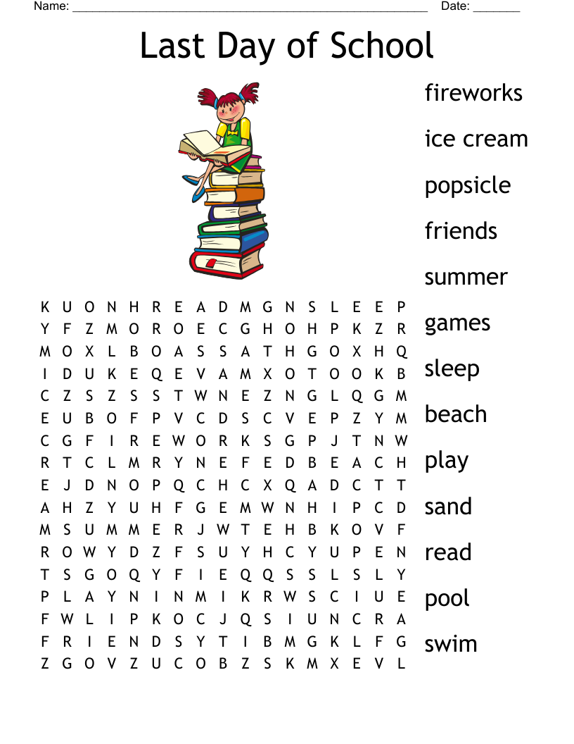 Last Day of School Word Search
