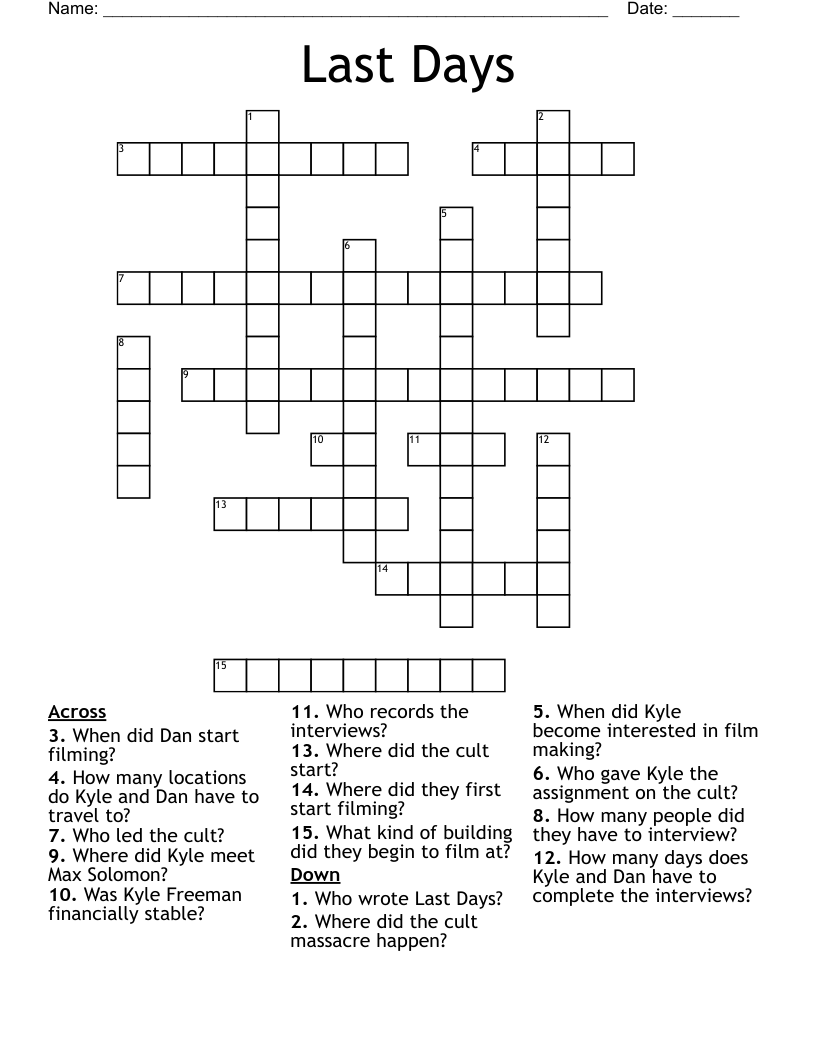 Last Days Crossword