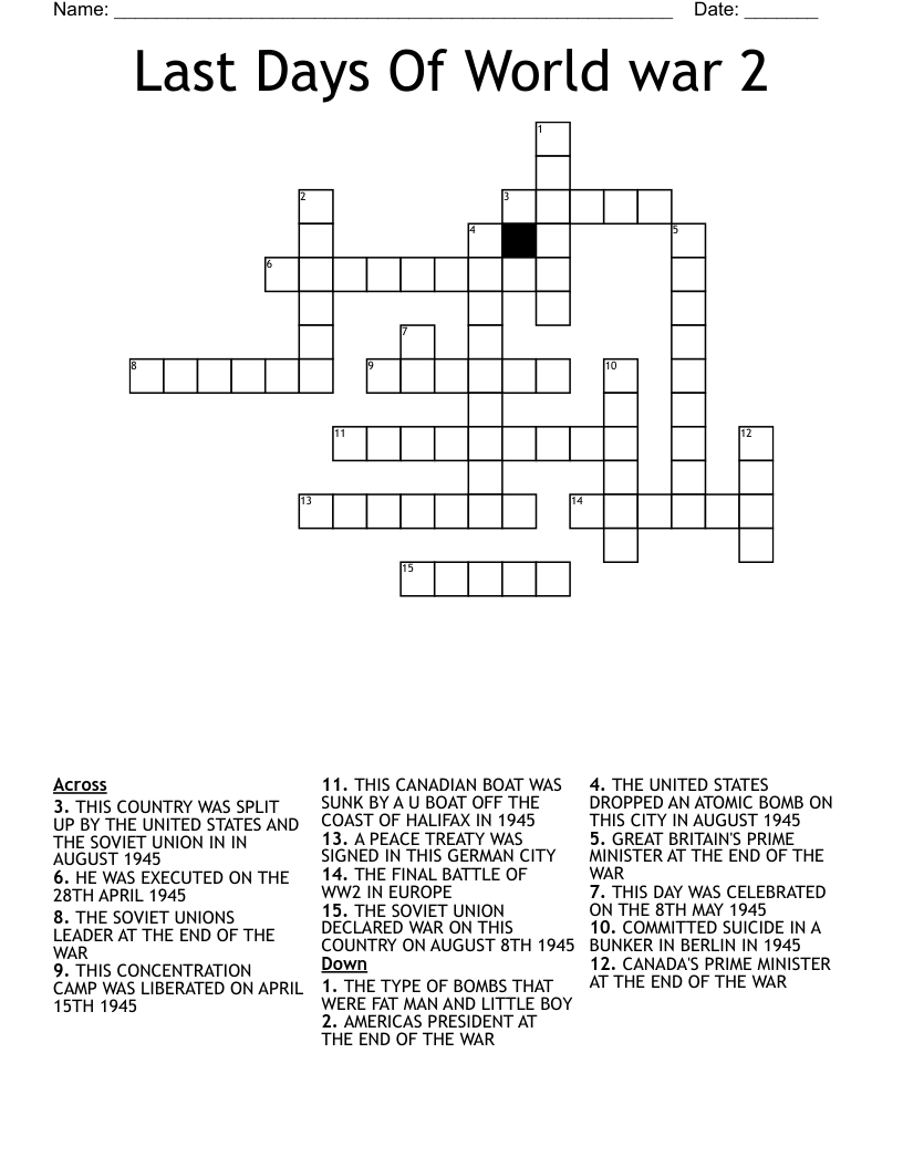 Last Days Of World war 2 Crossword