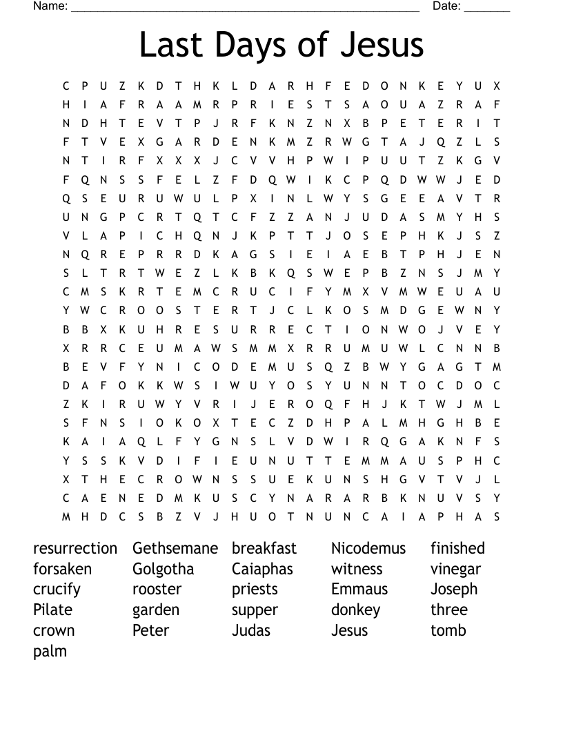 Last Days of Jesus Word Search