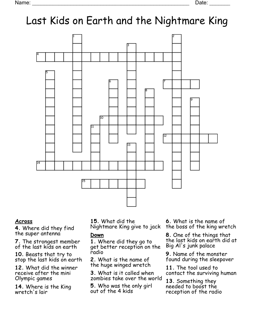 Last Kids on Earth and the Nightmare King Crossword