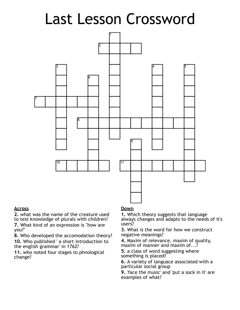 Last Lesson Crossword