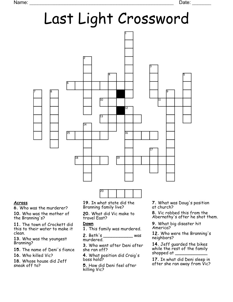 Last Light Crossword