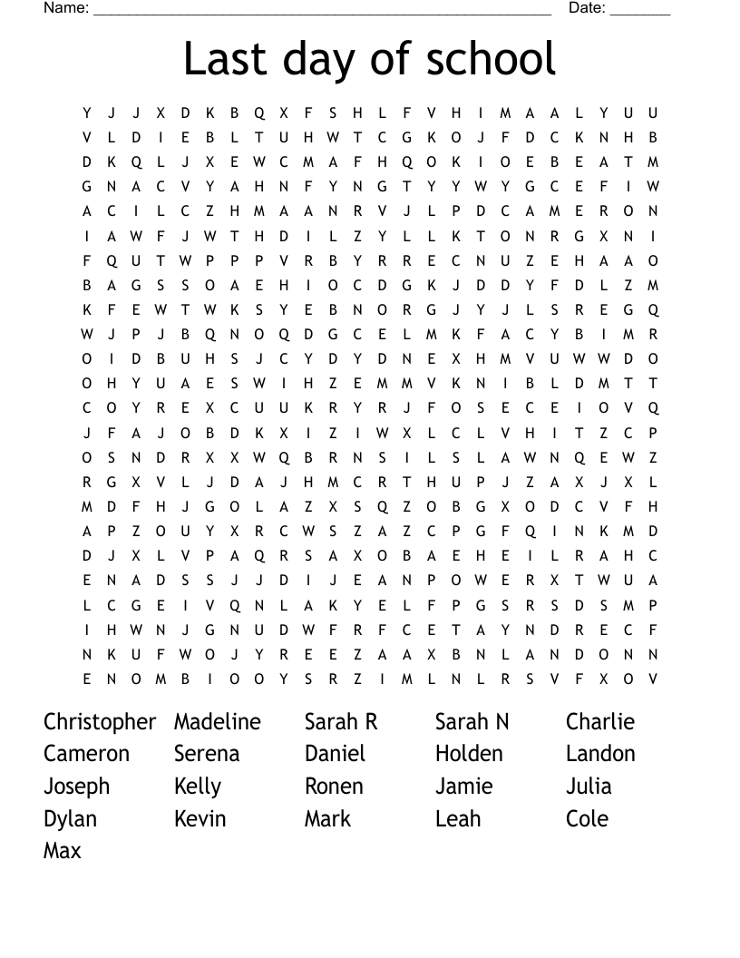 Last day of school Word Search