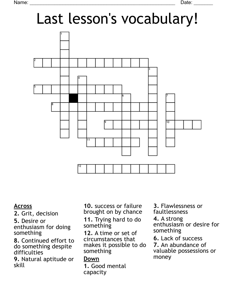 Last lesson's vocabulary! Crossword