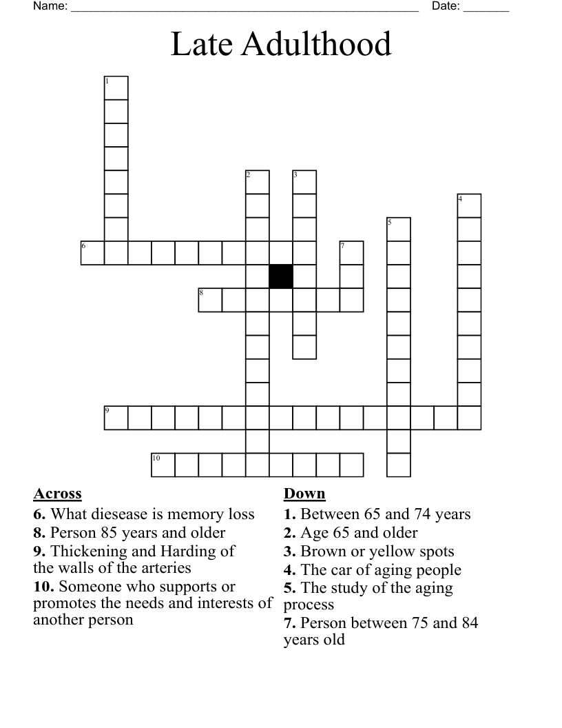 Late Adulthood Crossword