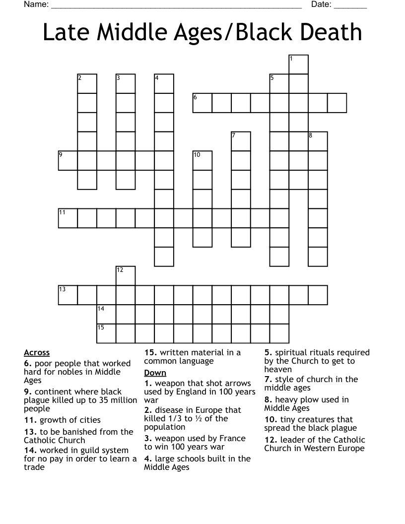 Late Middle Ages/Black Death Crossword