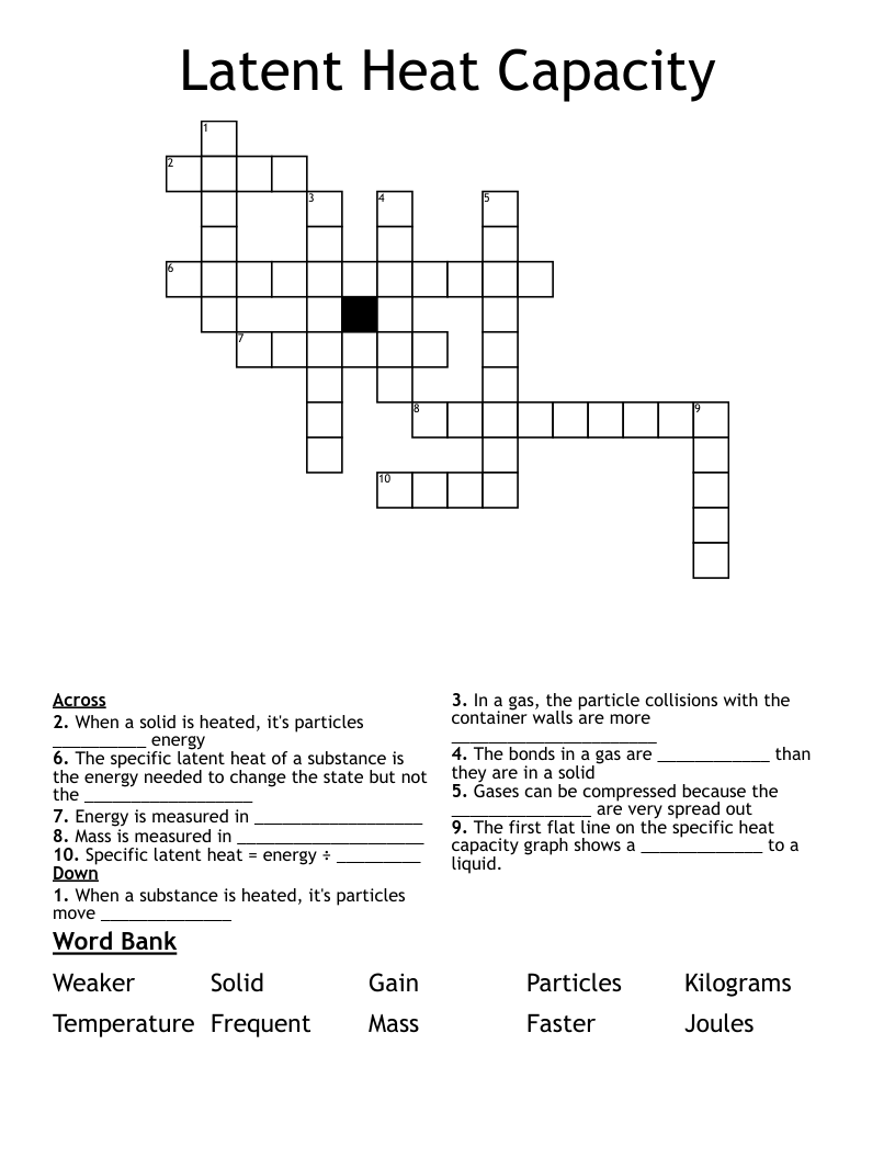 Latent Heat Capacity Crossword