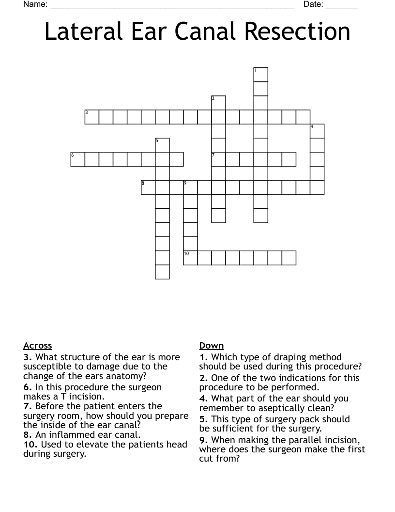 Lateral Ear Canal Resection Crossword
