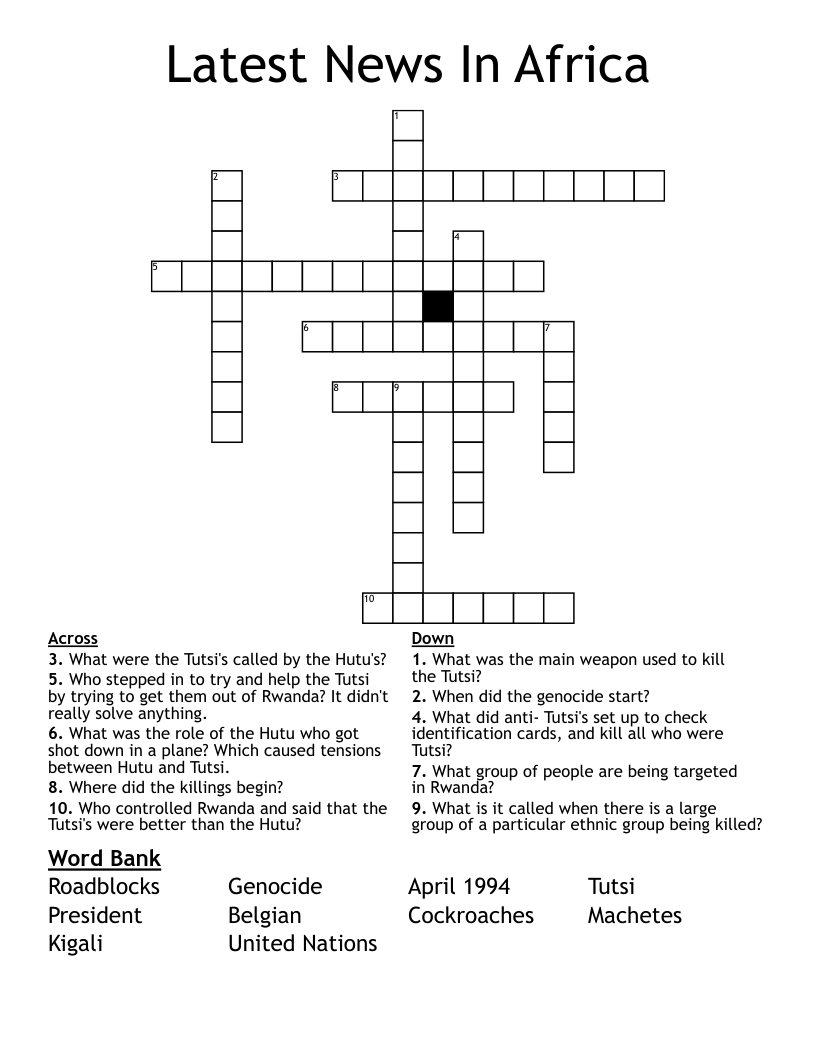 Latest News In Africa Crossword