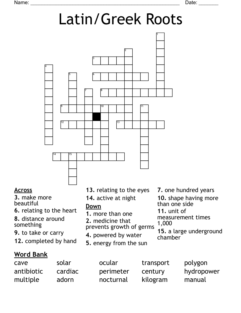 Latin/Greek Roots Crossword