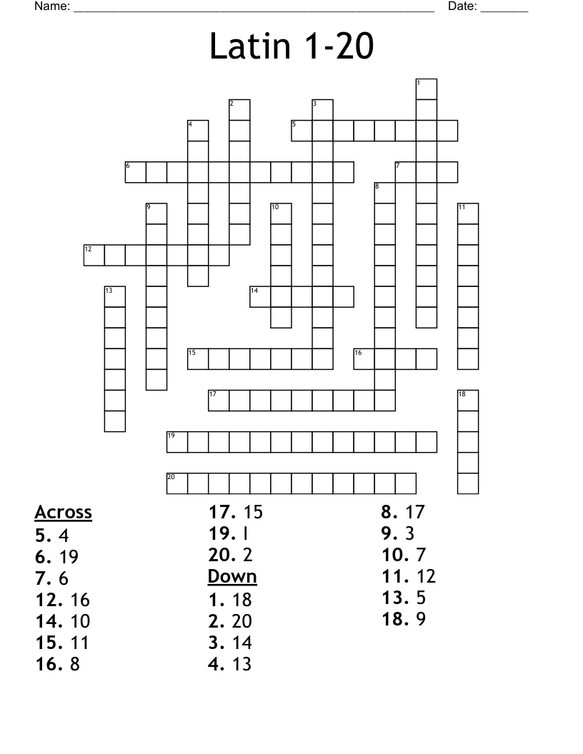 Latin 1-20 Crossword