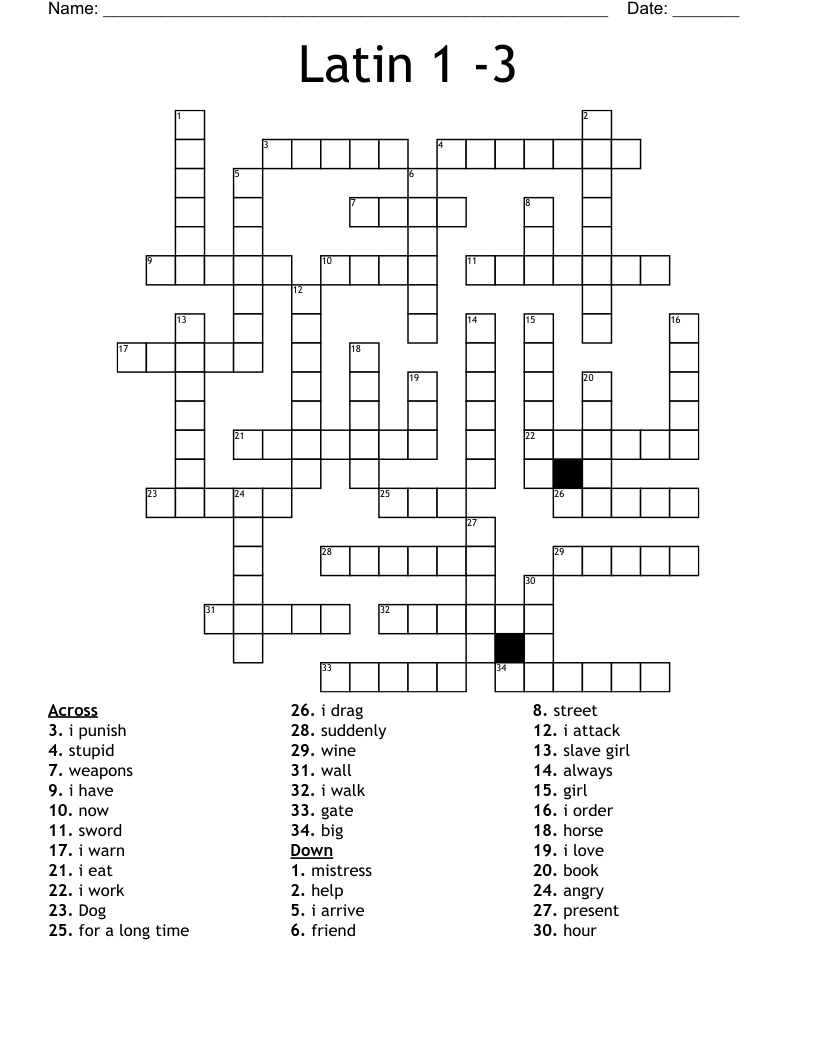 Latin 1 -3 Crossword
