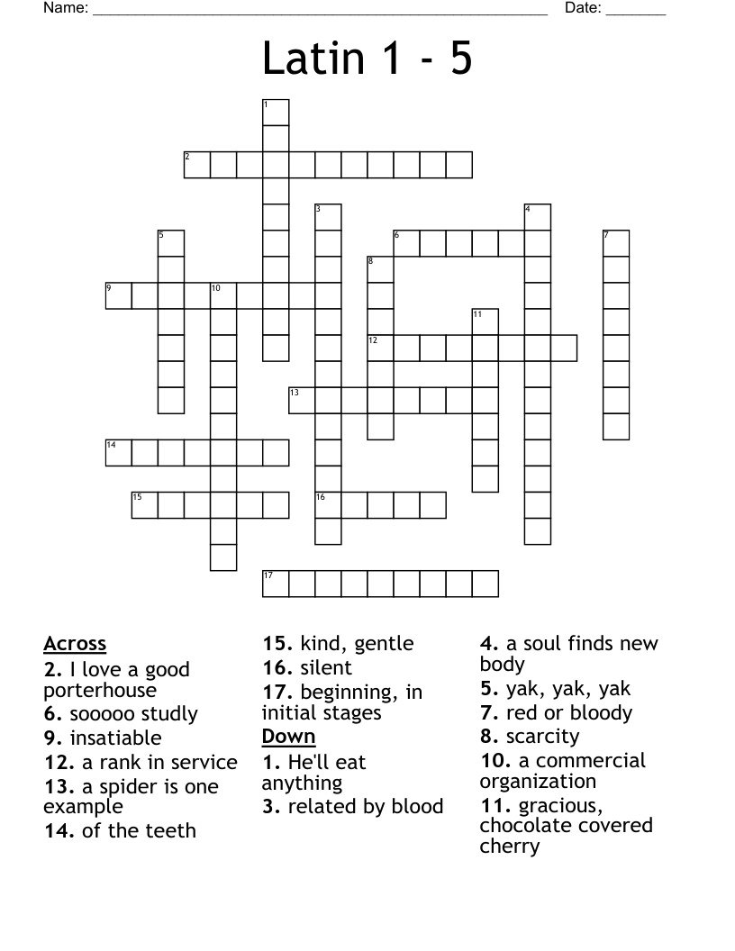 Latin 1 - 5 Crossword