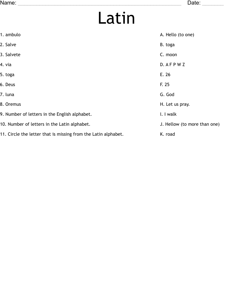 Latin Worksheet