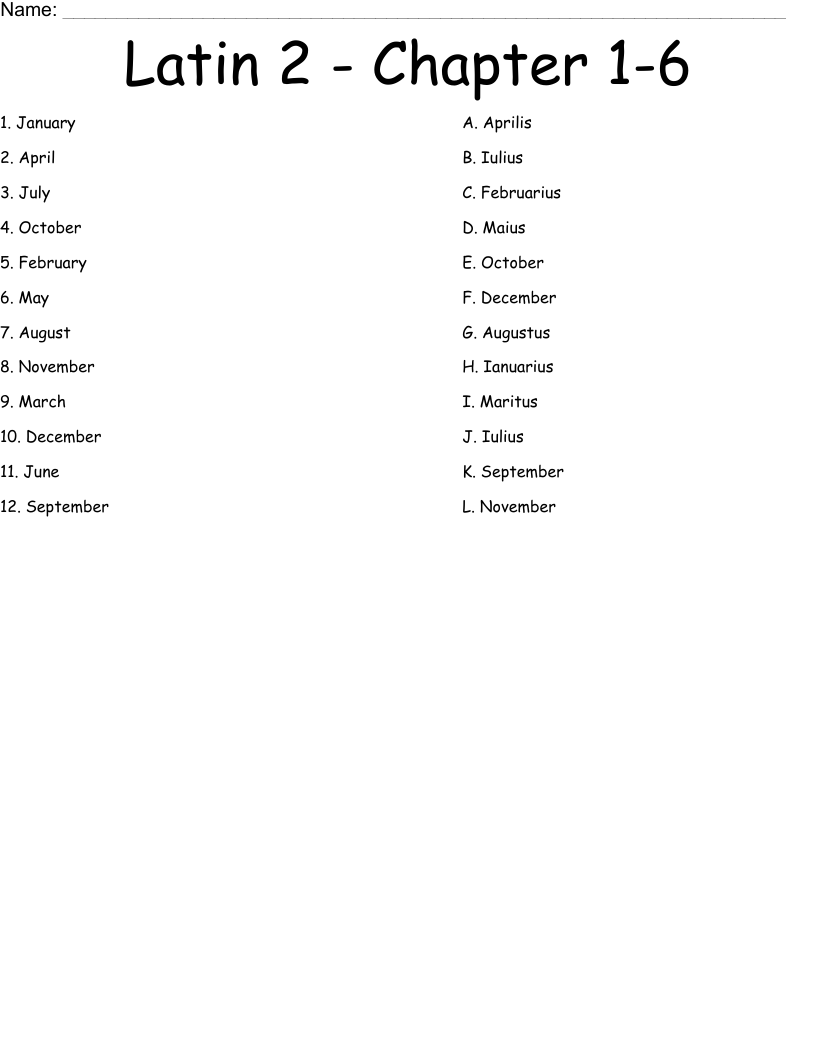 Latin 2 - Chapter 1-6 Worksheet