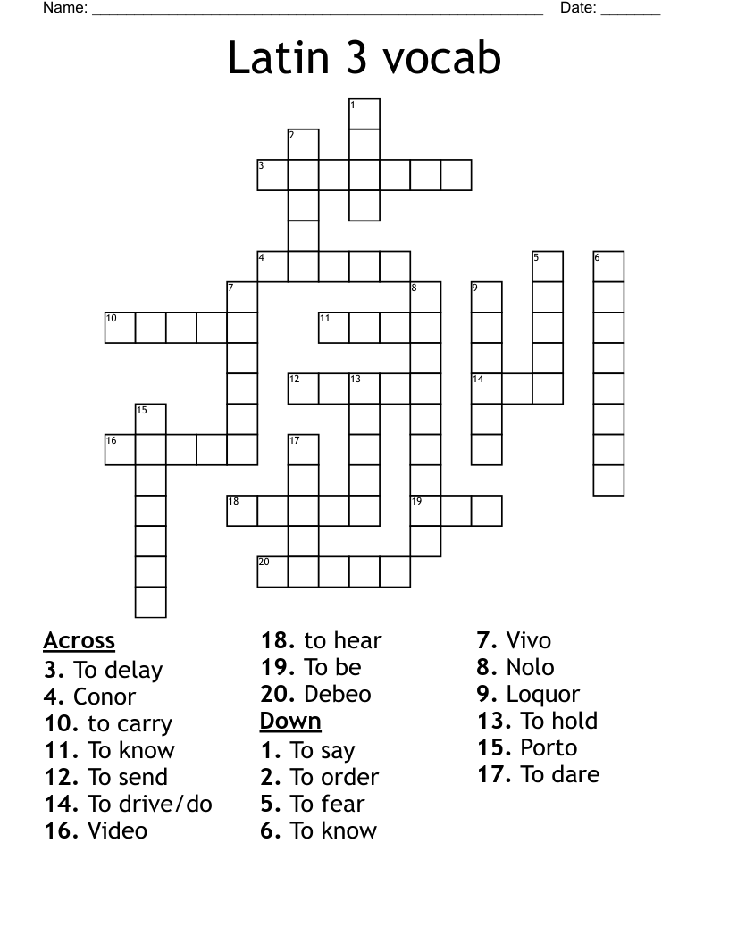 Latin 3 vocab Crossword