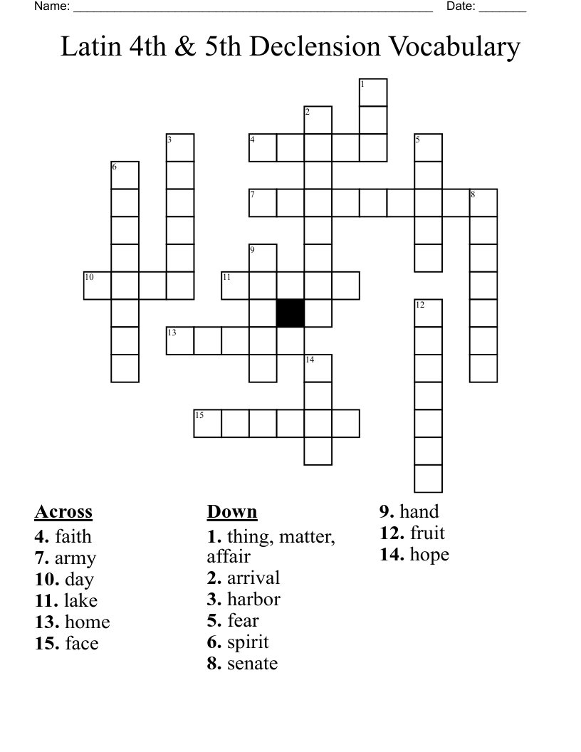 Latin 4th & 5th Declension Vocabulary Crossword