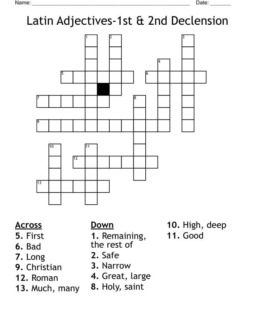 Latin Adjectives-1st & 2nd Declension Crossword