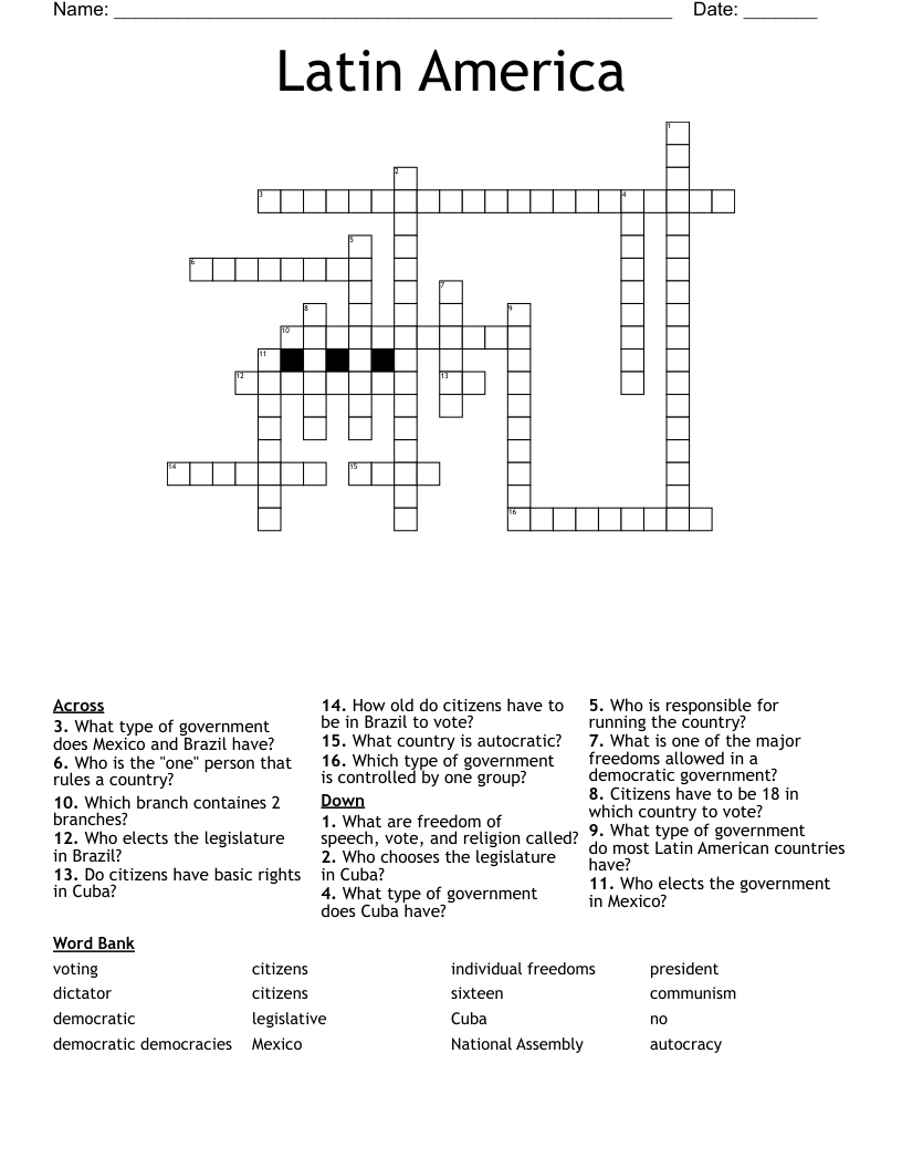 Latin America Crossword