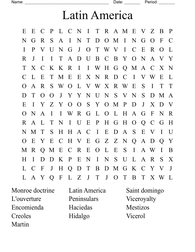 Latin America Word Search
