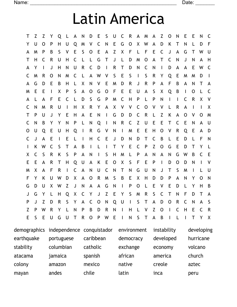 Latin America Word Search