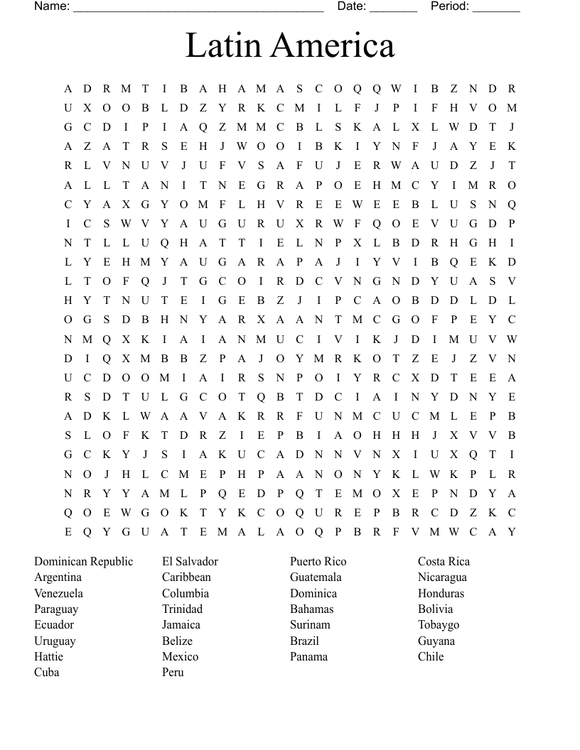Latin America Word Search