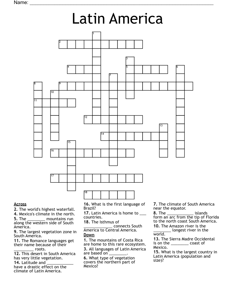 Latin America Crossword