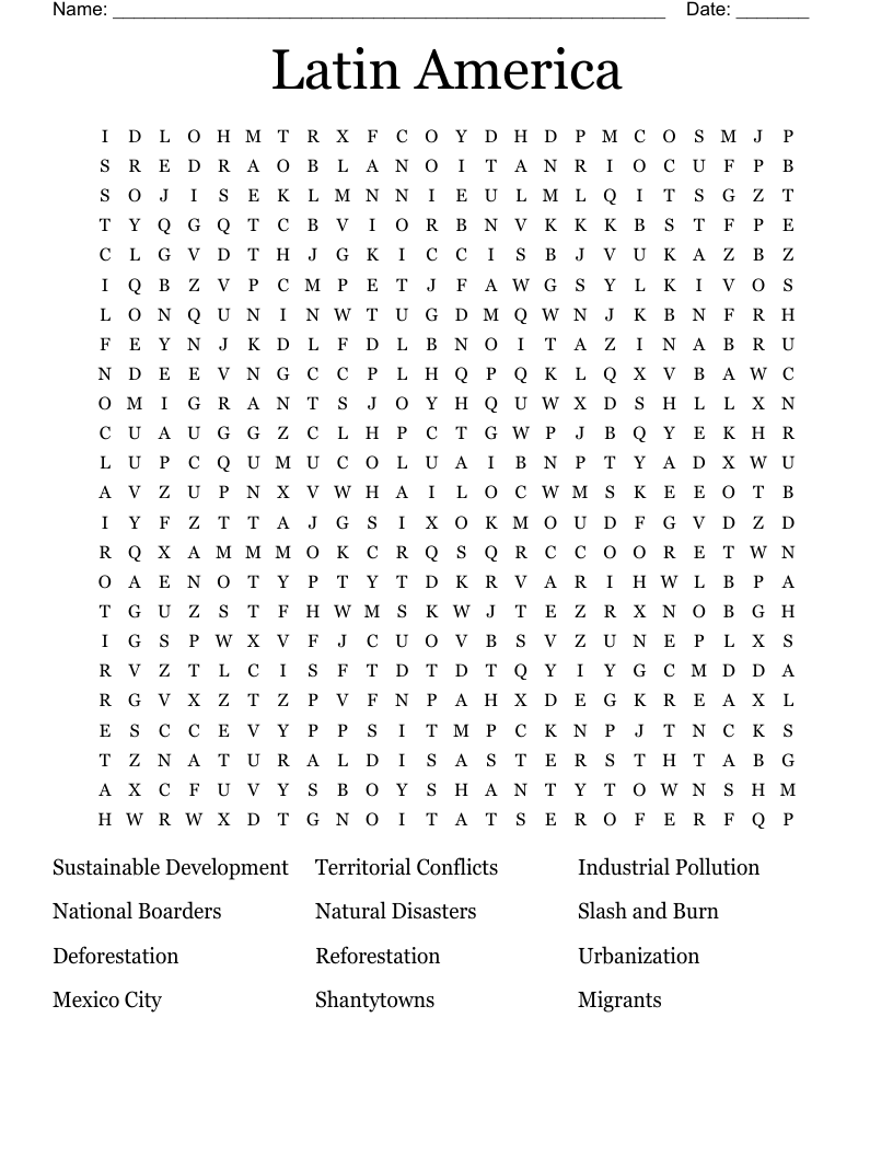 Latin America Word Search