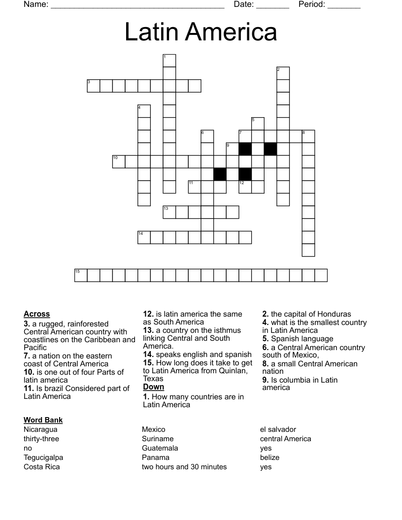 Latin America Crossword