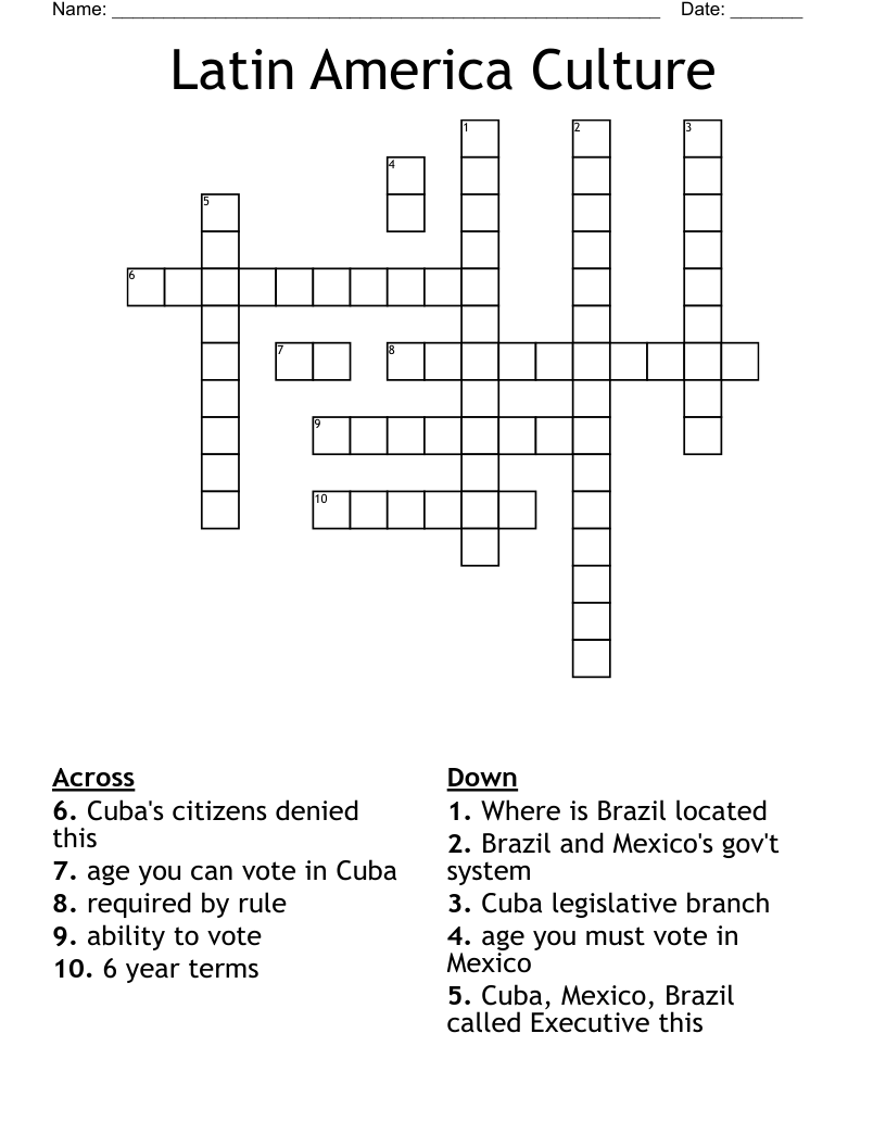 Latin America Culture Crossword