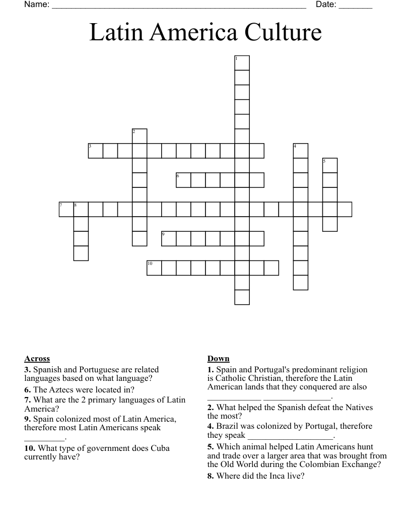 Latin America Culture Crossword
