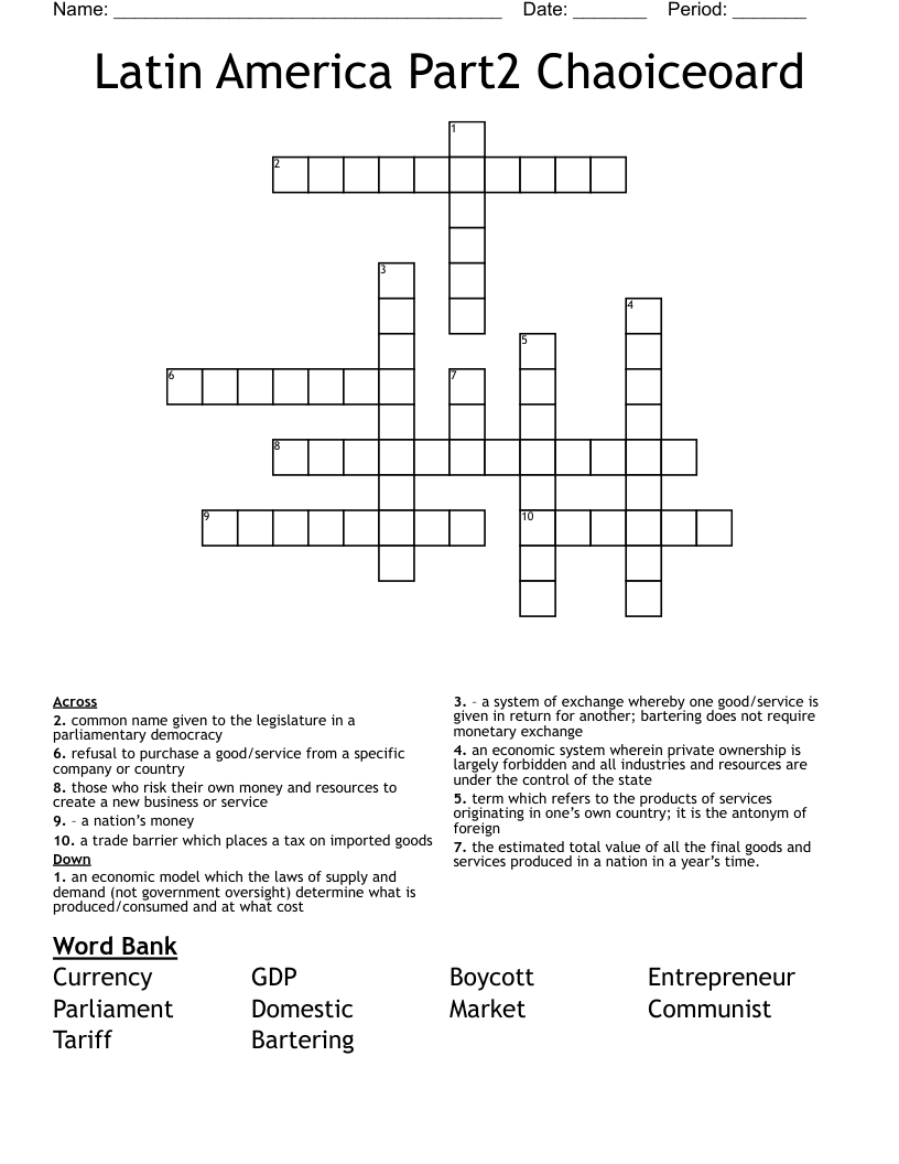Latin America Part2 Chaoiceoard Crossword