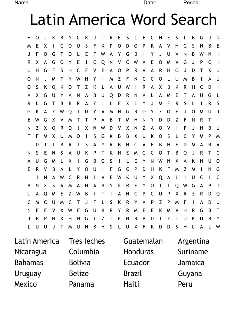 Latin America Word Search