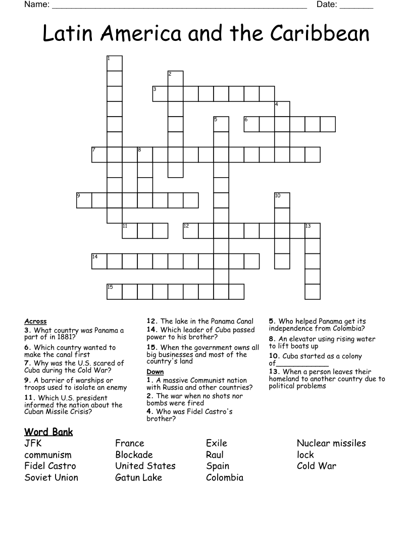 Latin America and the Caribbean Crossword