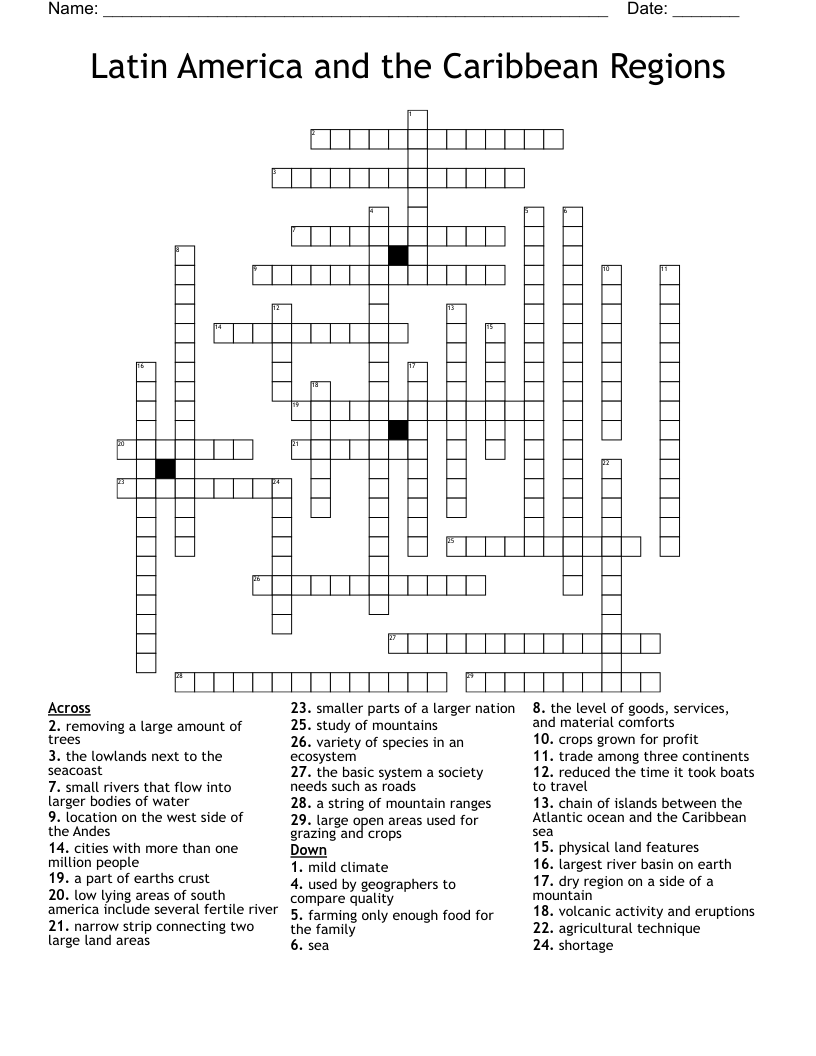 Latin America and the Caribbean Regions  Crossword