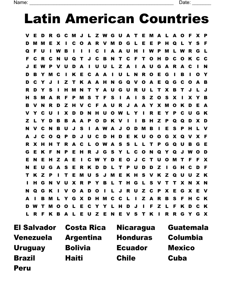 Latin American Countries Word Search
