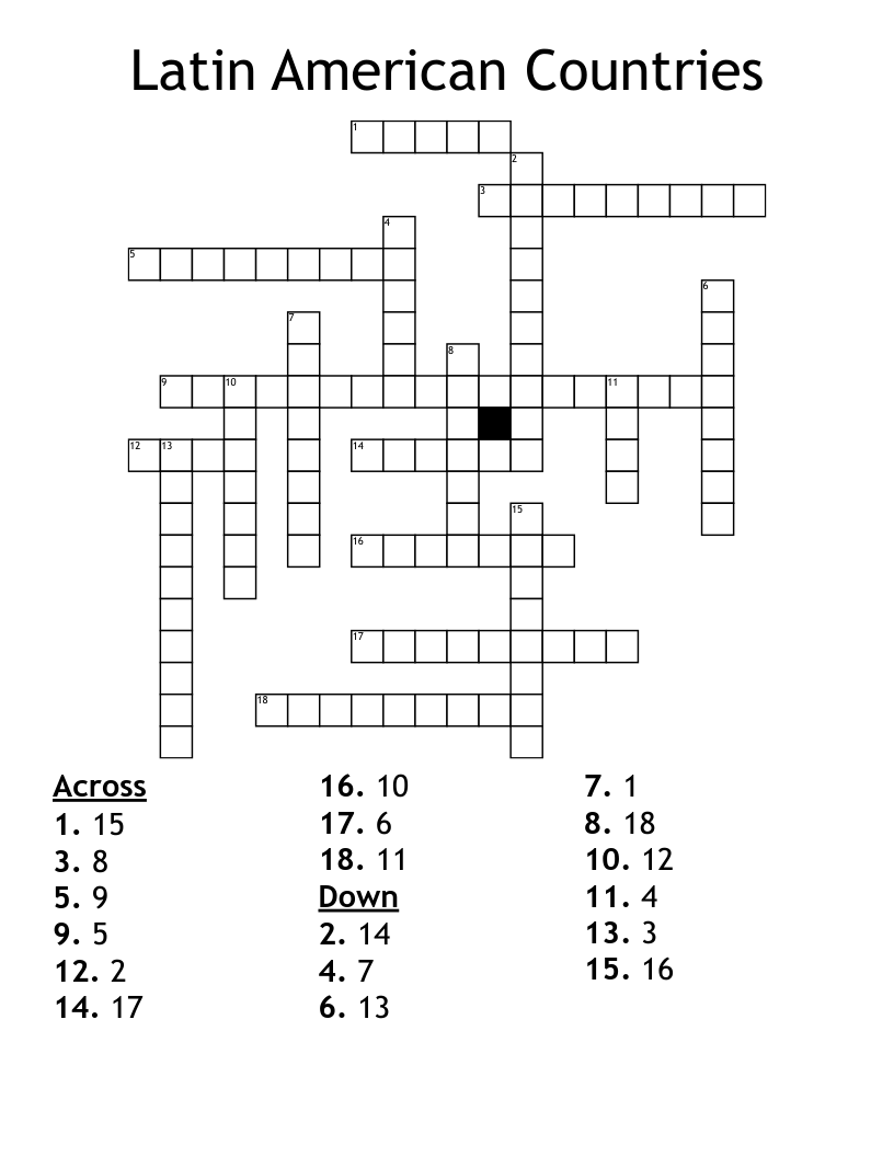 Latin American Countries Crossword