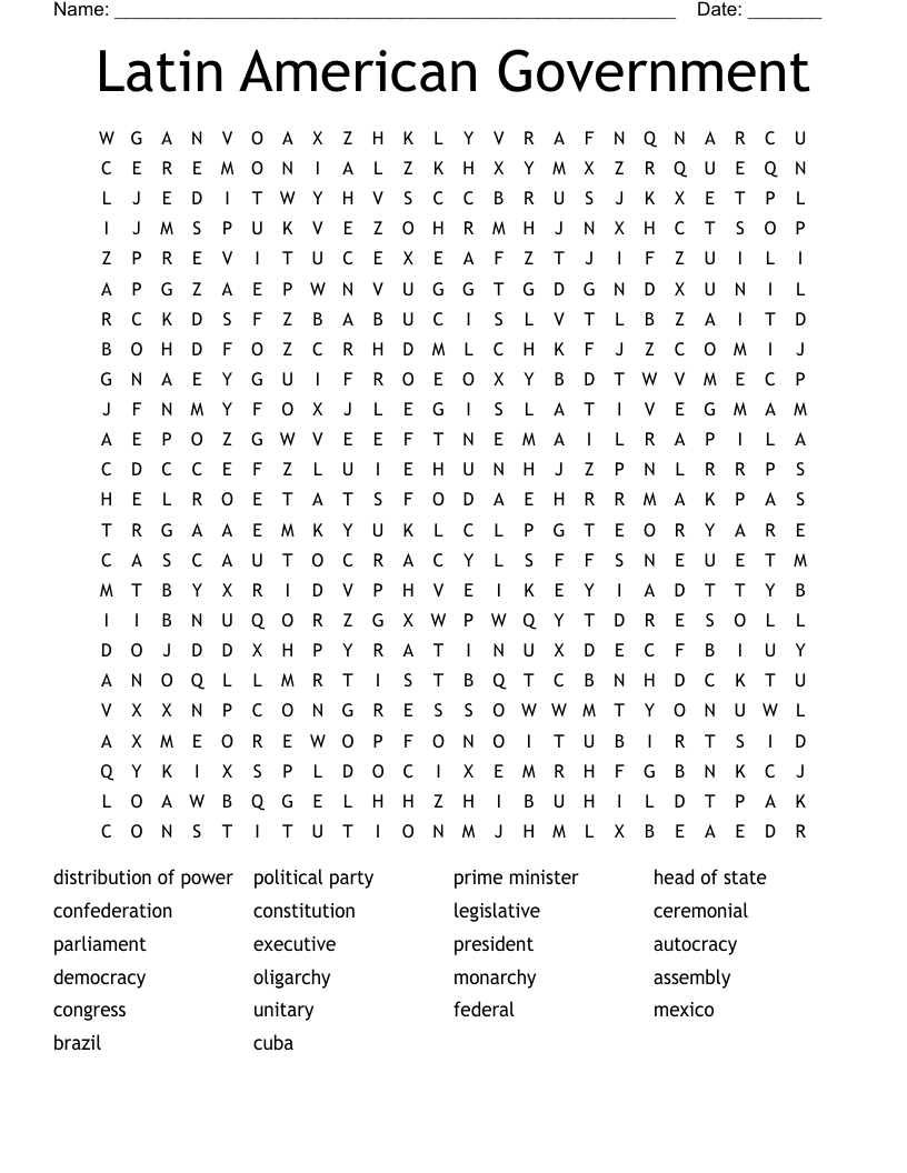 Latin American Government Word Search