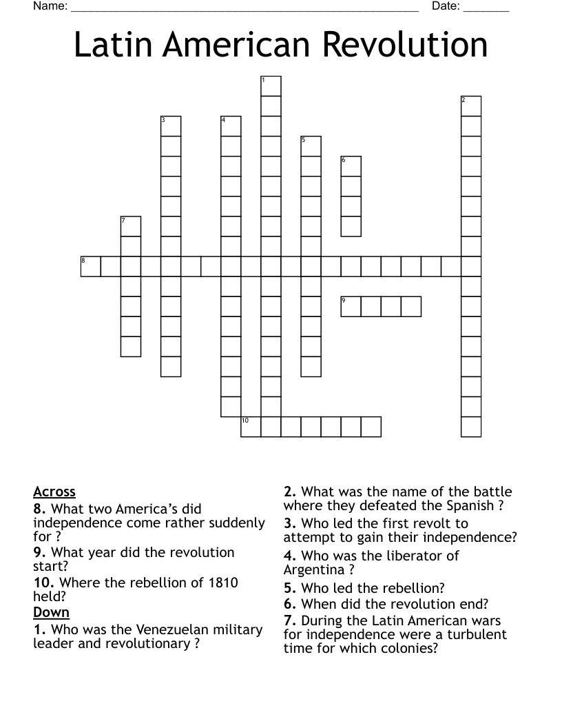Latin American Revolution Crossword