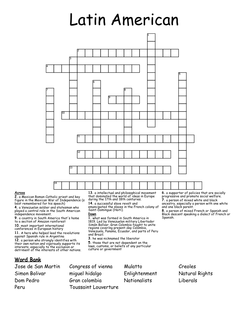 Latin American  Crossword