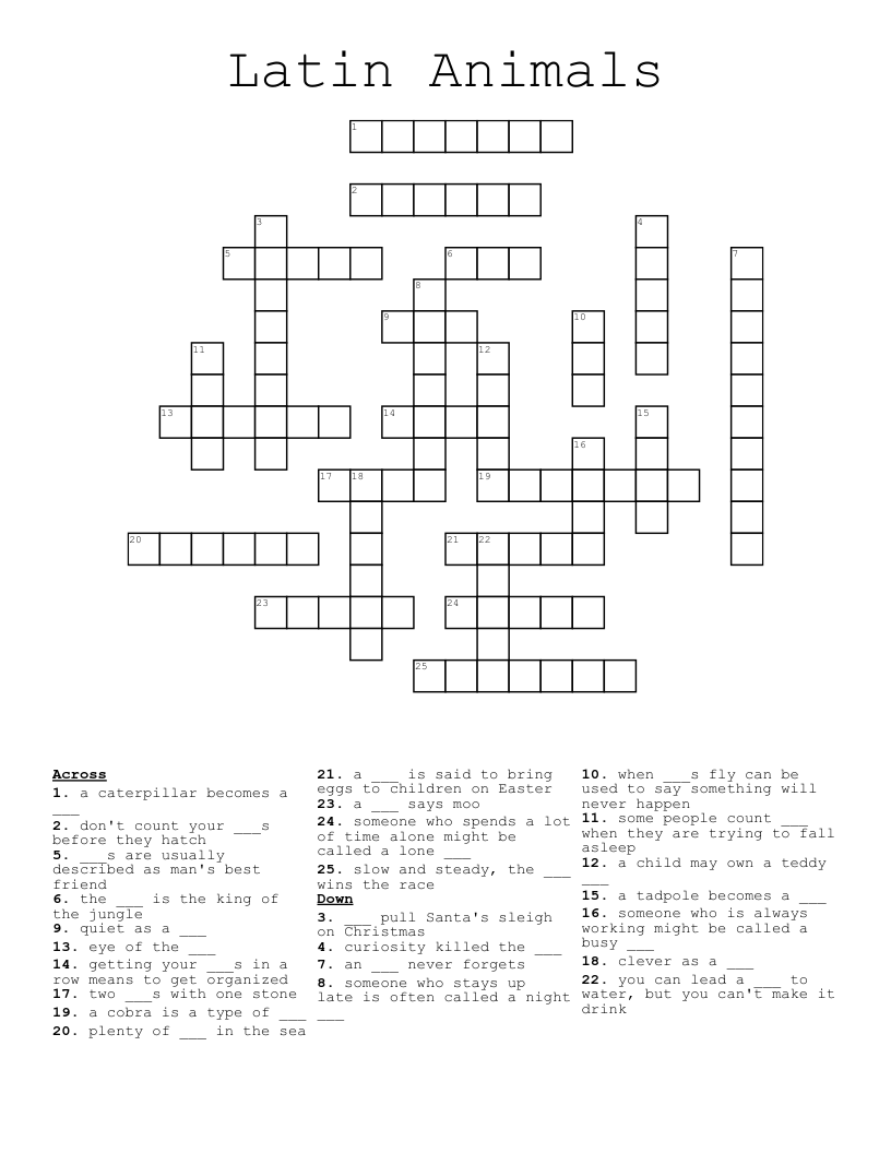 Latin Animals Crossword