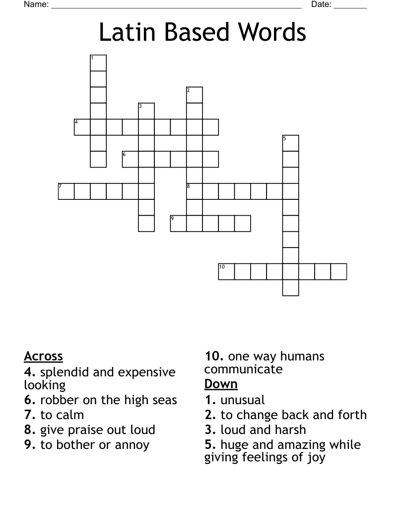 Latin Based Words Crossword
