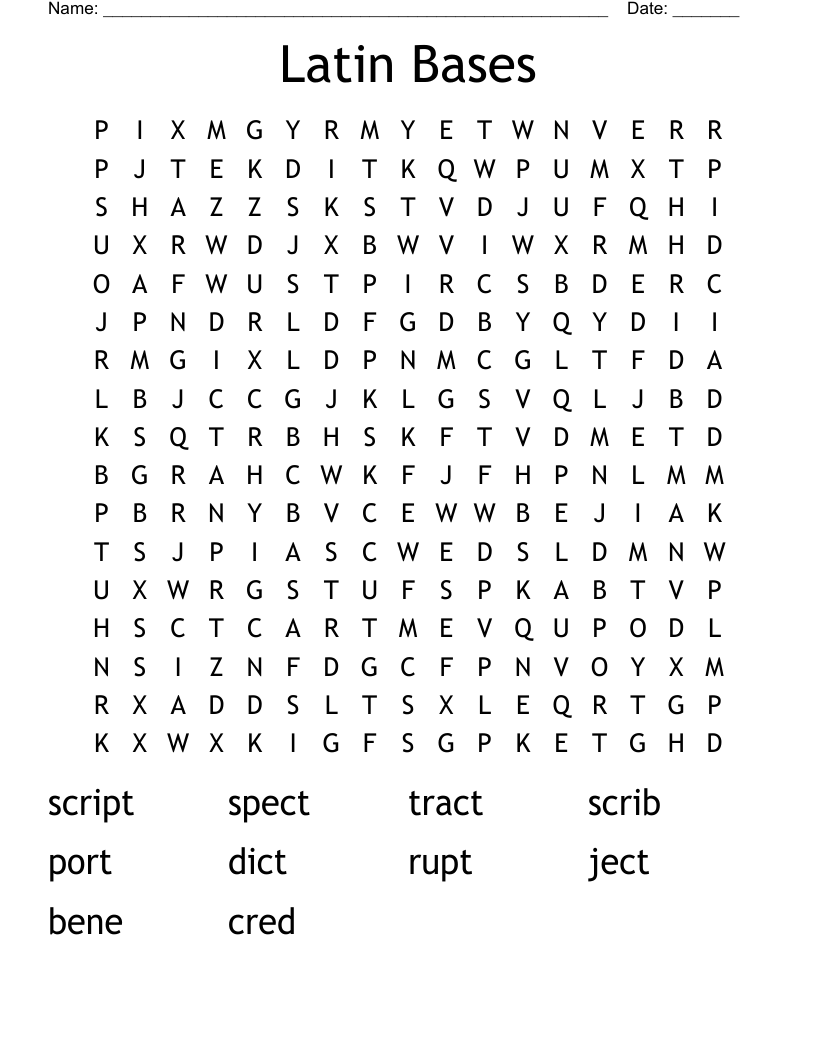 Latin Bases Word Search