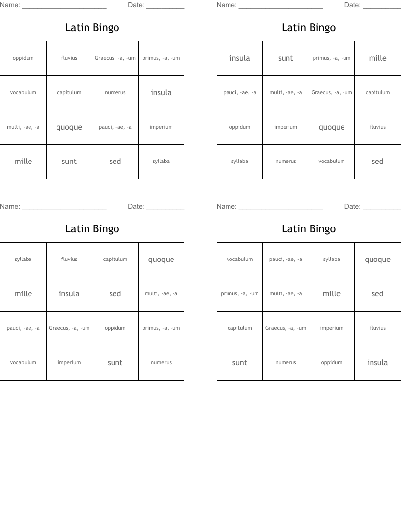 Latin Bingo