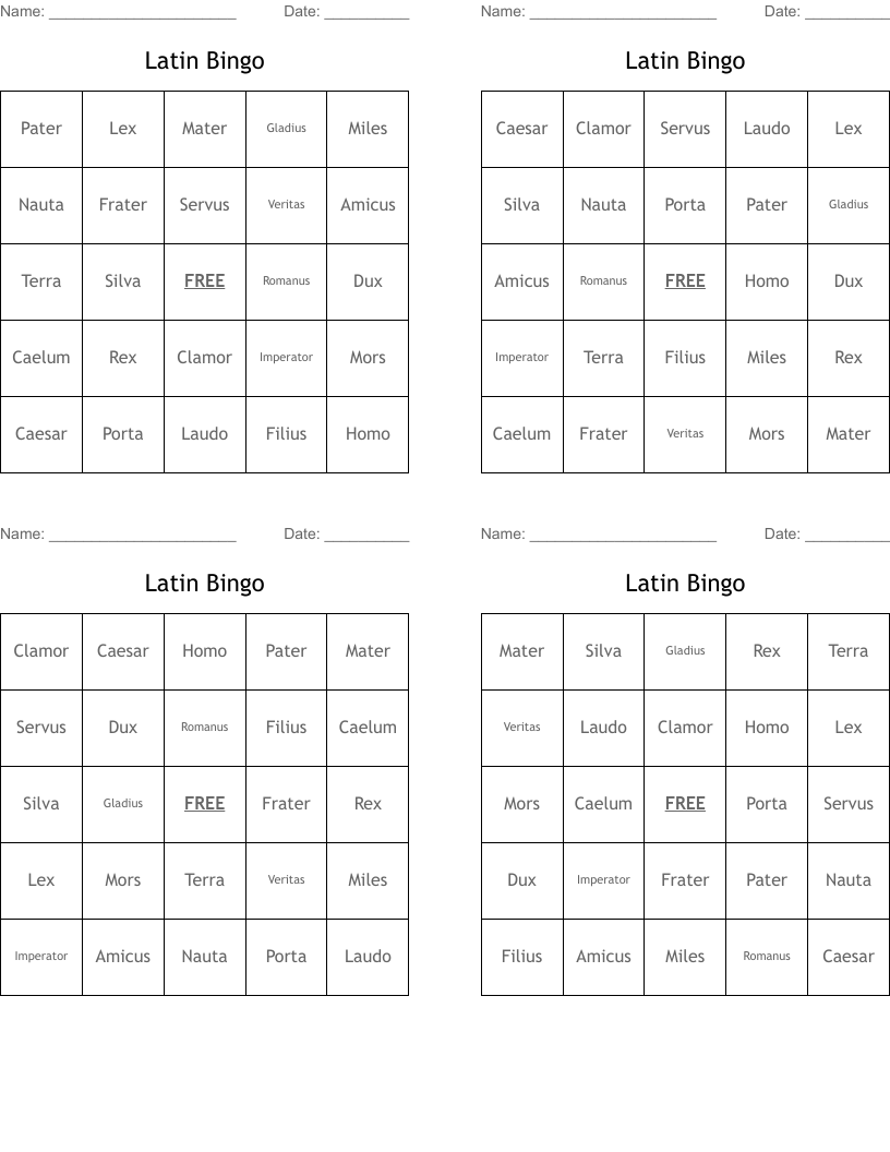 Latin Bingo