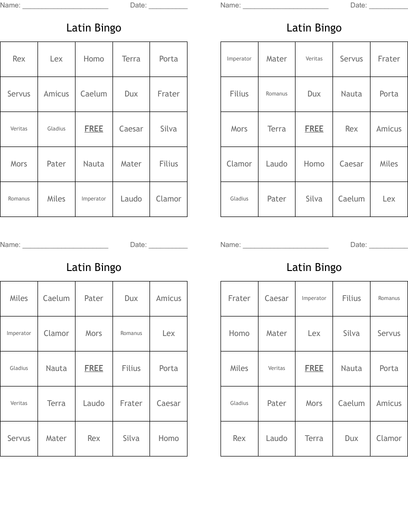 Latin Bingo