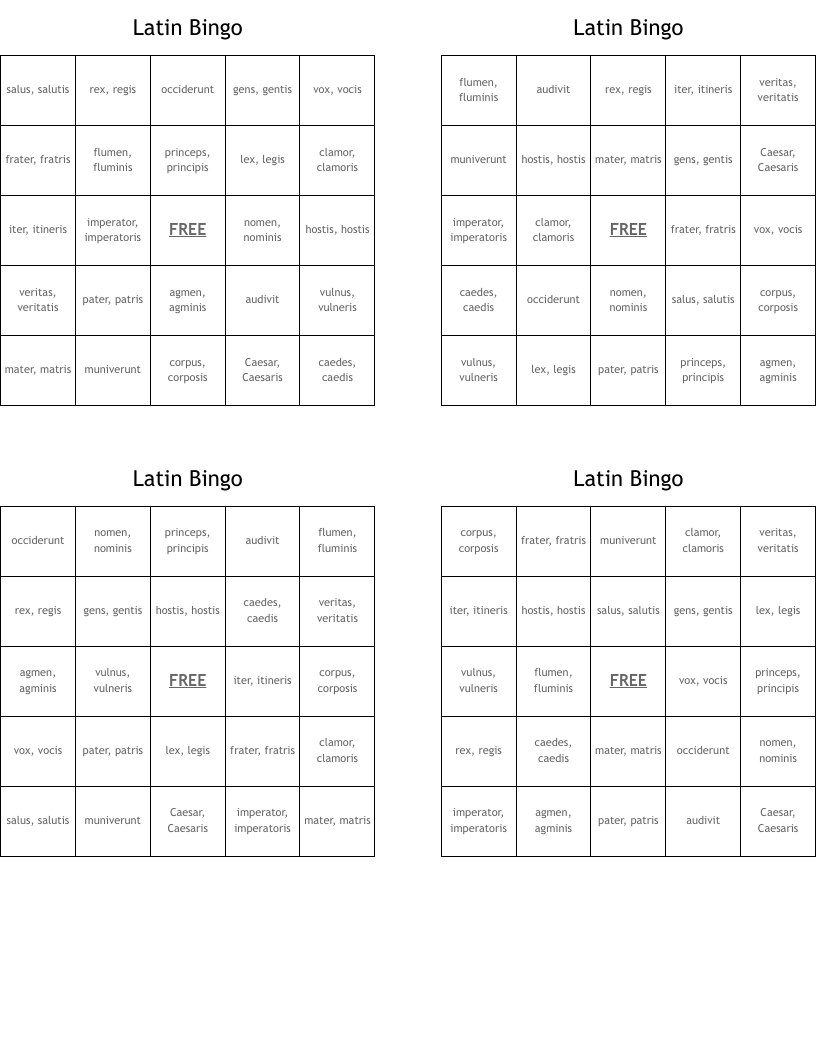 Latin Bingo