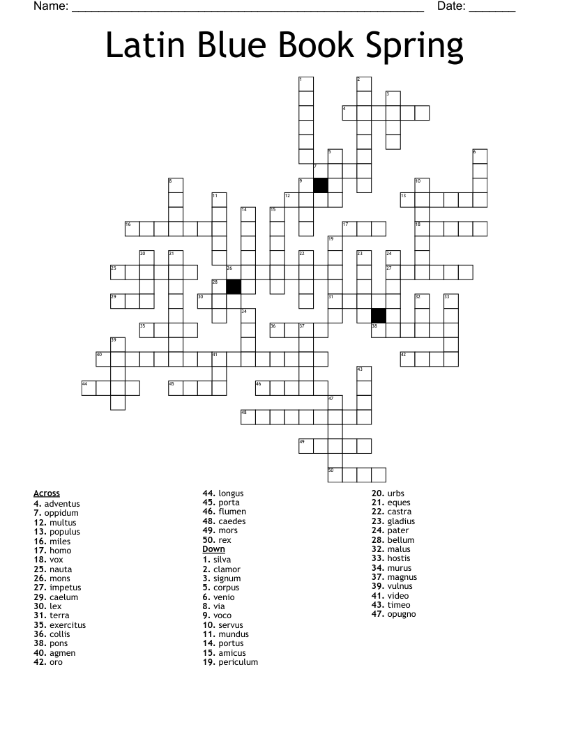 Latin Blue Book Spring Crossword